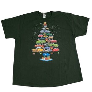 Men’s Christmas T-Shirt Size XL Cars Automotive Holidays Gift Christmas Tree